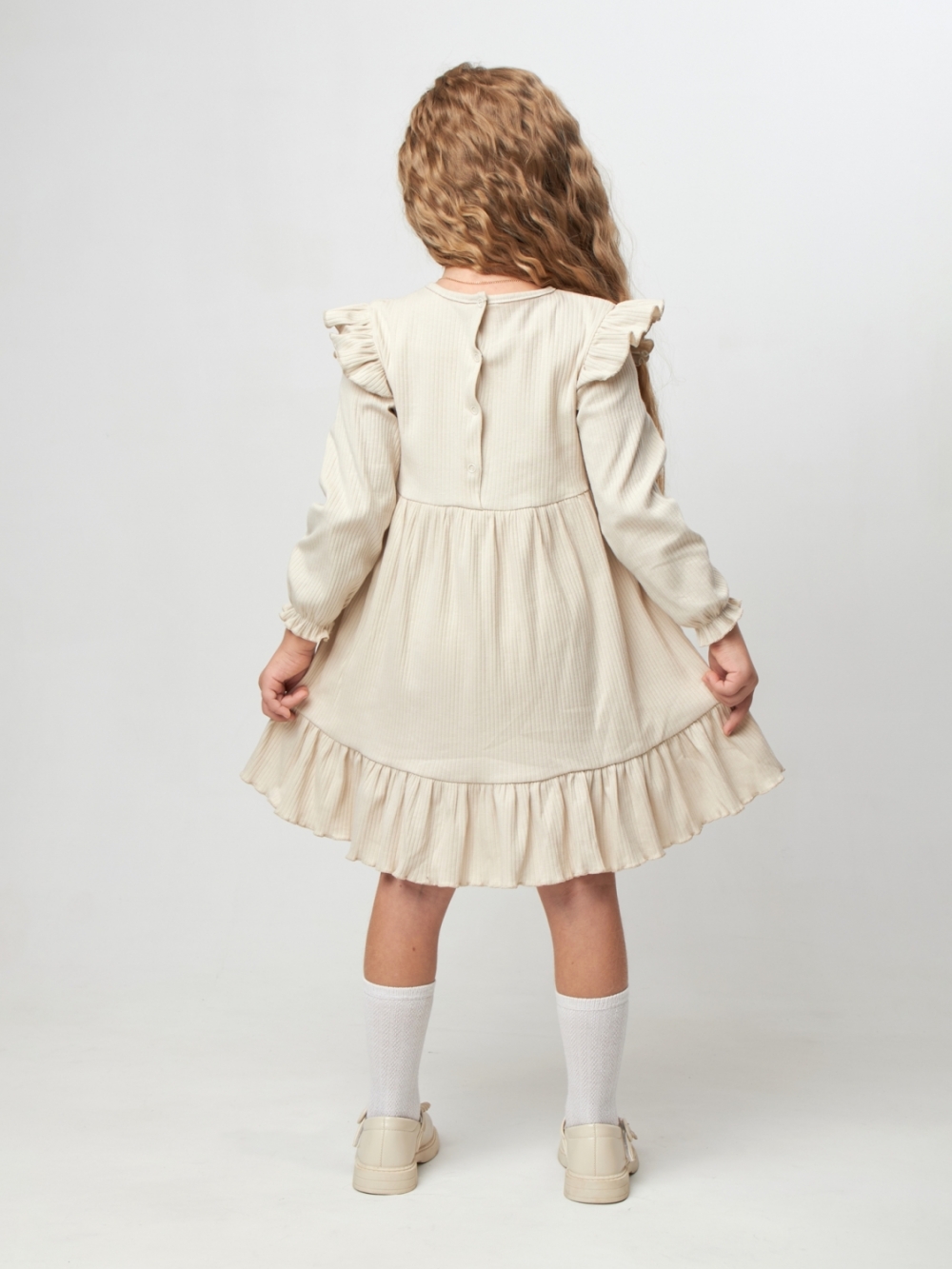 332. Платье детское из лапши, хлопок 100%, бежевое, р. 98,104,110,116