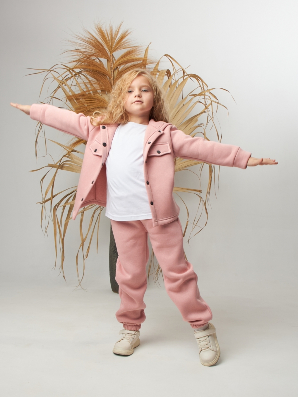 333. Костюм детский (Брюки+Толстовка) на кнопках, пудра, хлопок 65%, 35% ПЭ, 3-х нитка с  начесом 98,104,110,116