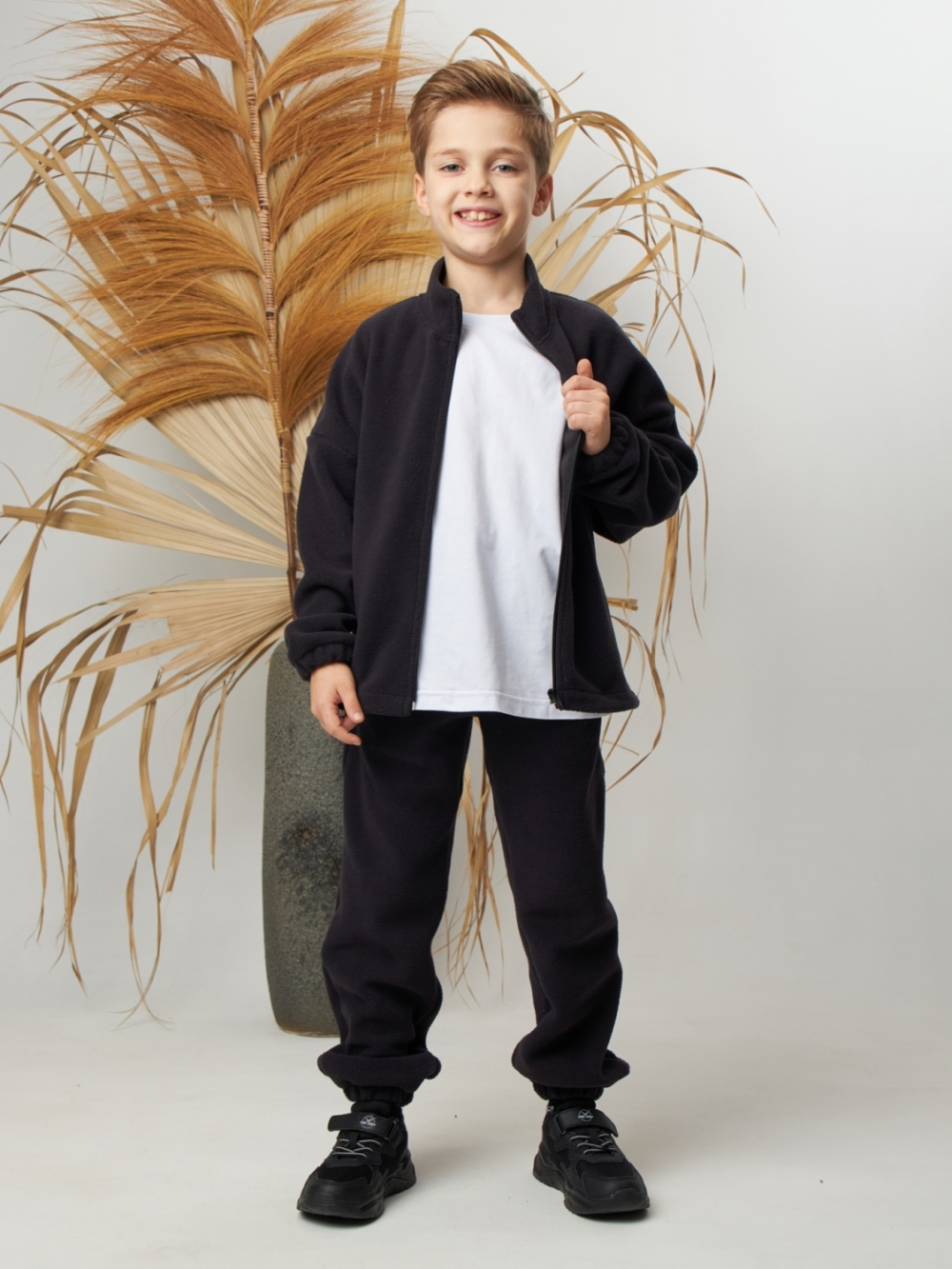 331. Костюм детский (Брюки+Толстовка), темно серый, 100% полиэстер, р. 98,104,110,116