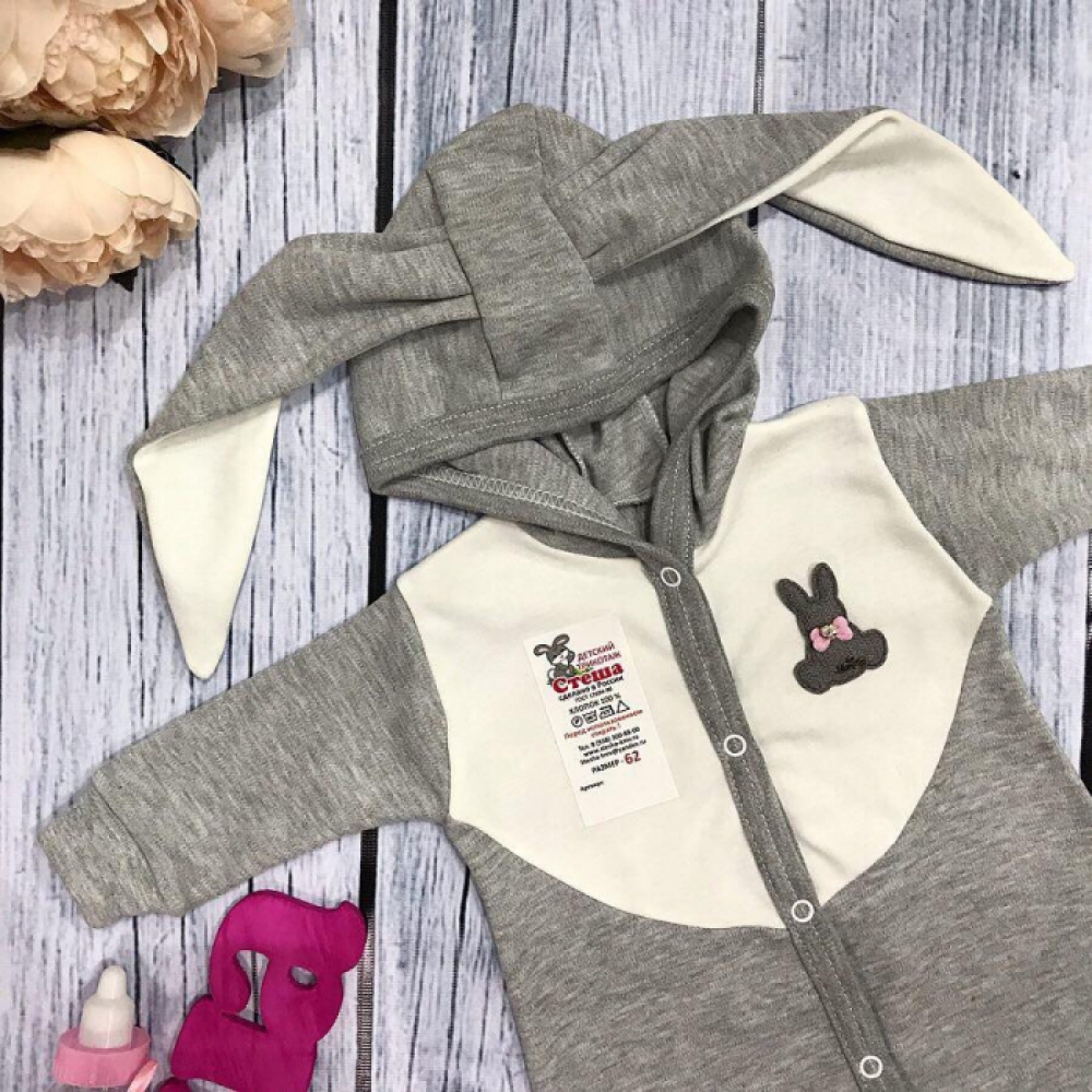 120-В. Комбинезон с ушками, хлопок 80% велюр, 20% ПЭ 62.68,74