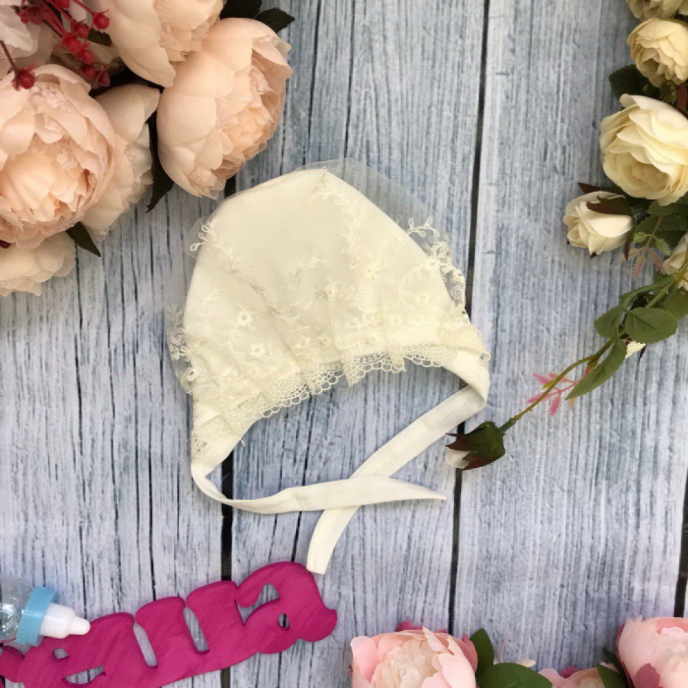 185. Чепчик с кружевом, хлопок 100 % интерлок