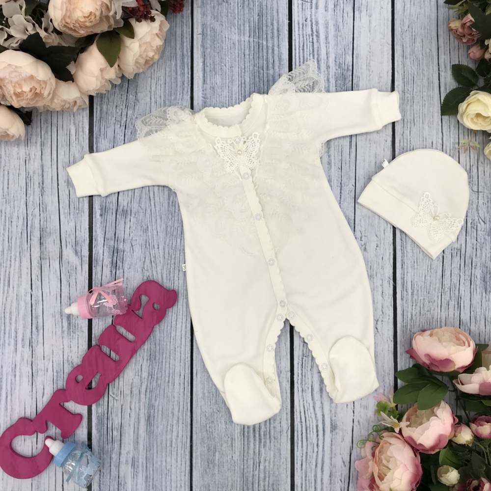 247. Комбинезон с шапкой,100% хлопок интерлок, молочный