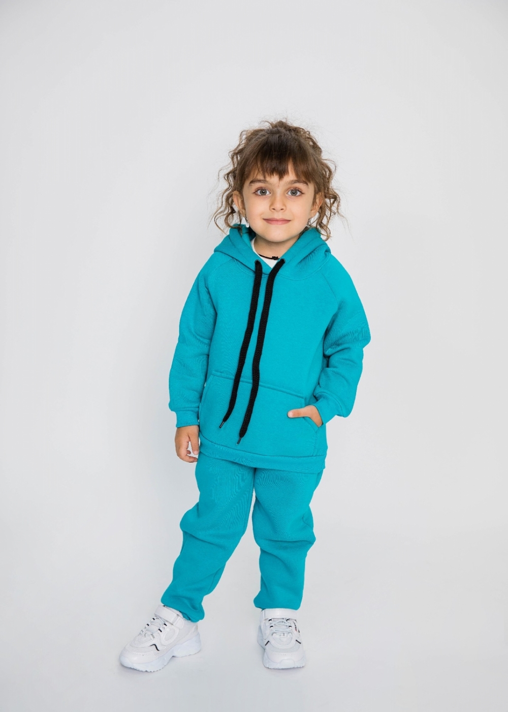 296-Б. Свитшот с капюшоном + Штаны, хлопок 65%, 35% ПЭ, 3-х нитка (начес) бирюза 80,86,92