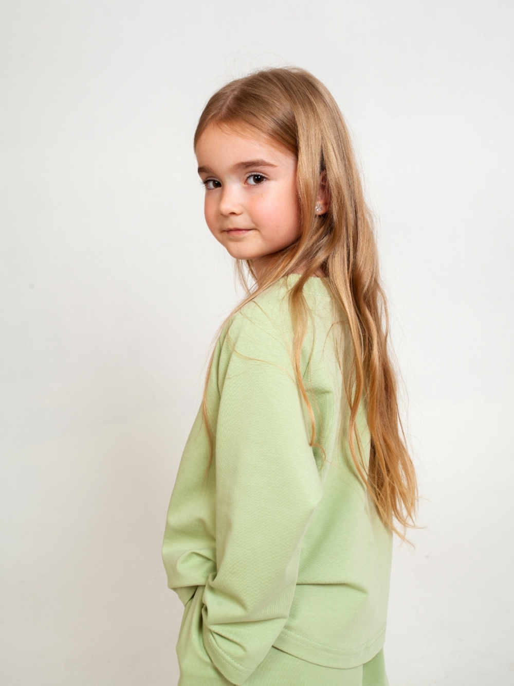 323-ФС. Костюм детский Палаццо, фисташка, хлопок 70%, 25% ПЭ, 5% лайкра, футер 2-х нитка без начеса, размеры 86,92,98,104,110,116