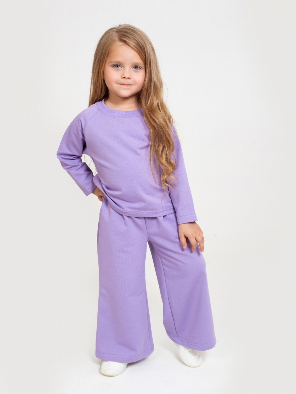 323-Л. Костюм детский Палаццо, лиловый, хлопок 70%, 25% ПЭ, 5% лайкра, футер 2-х нитка без начеса, размеры 86,92,98,104,110,116