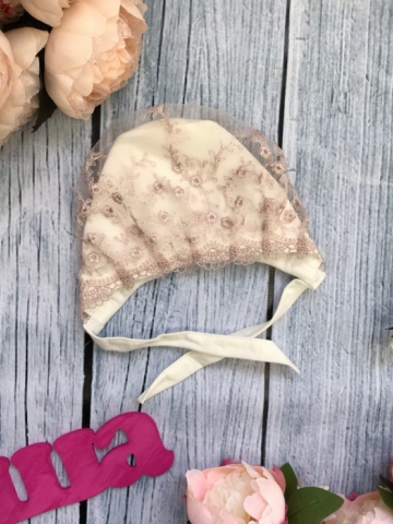 184. Чепчик с кружевом, хлопок 100 % интерлок