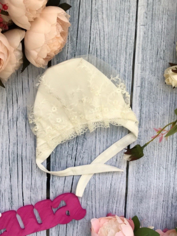 185. Чепчик с кружевом, хлопок 100 % интерлок