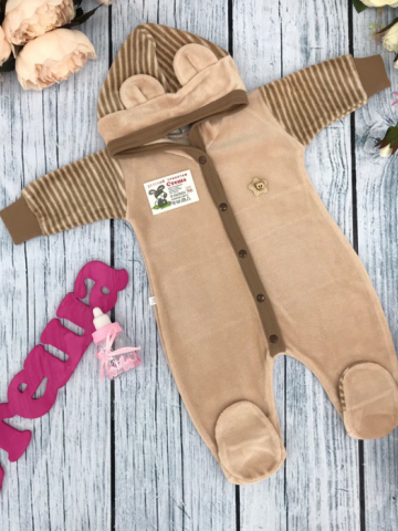 Купить оптом 225. Комбинезон с шапкой,  80% хлопок велюр, 20%  ПЭ 56,62,68,74 в Химках