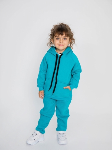 296-Б. Свитшот с капюшоном + Штаны, хлопок 65%, 35% ПЭ, 3-х нитка (начес) бирюза 98,104,110,116