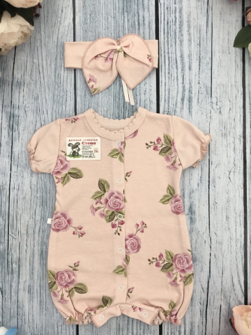 285. Песочник с розами, хлопок 100% интерлок 56,62,68,74,80.