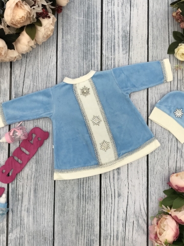 245. Платье новогоднее с шапкой, хлопок 80% велюр 20% ПЭ, голубой 62,68,74,80,86