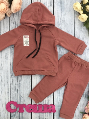 Купить оптом 311-ТР. Свитшот с капюшоном + Штаны, хлопок 65%, 35% ПЭ, 3-х нитка ( без начеса) терракот 80,86,92 в Химках