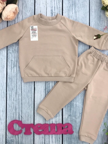 Купить оптом 312-СЛ. Свитшот+ Штаны , хлопок 70%, 25% ПЭ, 5% лайкра, 2 нитка петля без начеса, сливочный 80,86,92 в Химках