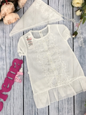 214. Крестильное платье из батиста, хлопок 100%, размеры 62,68,74,80
